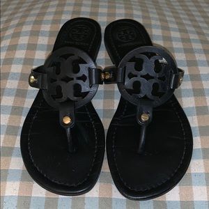 TORY BURCH MILLER SANDALS BLACK LEATHER 8.5
